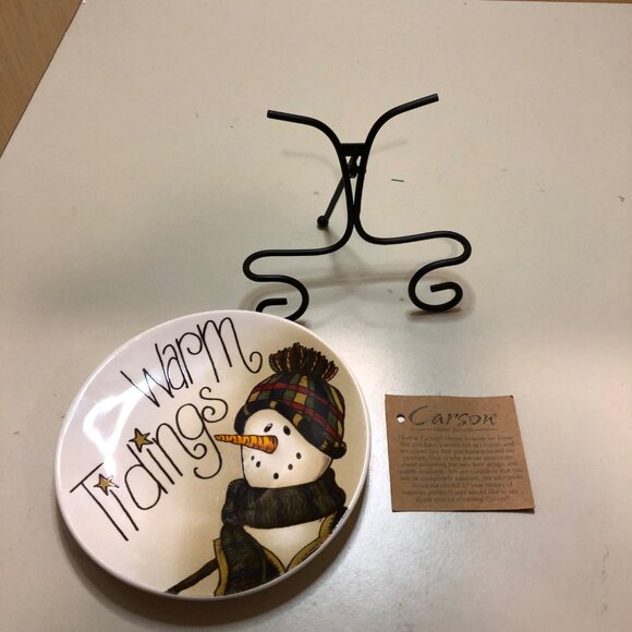 Snow Wonder By Carson Warm Tidings Snowman Plate With Metal Stand - Picture 4 of 4